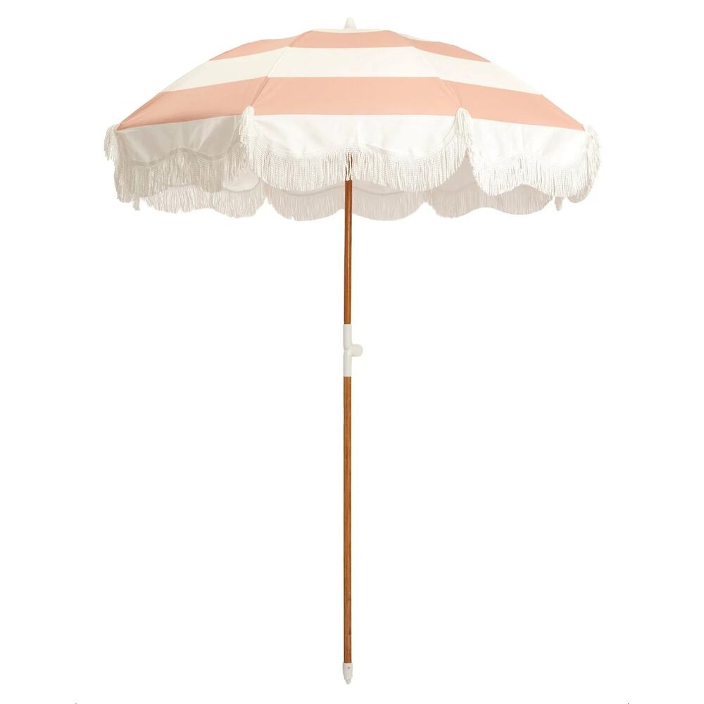Business & Pleasure Holiday Beach Umbrella Fringe Trim Pink Capri Stripe